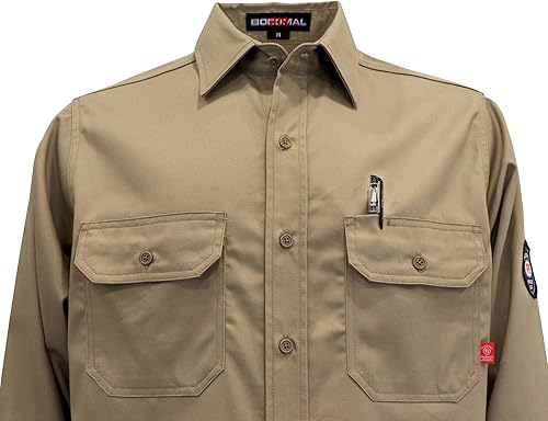Miniatura 66 de BOCOMAL FR Shirts 6.25oz Camisas de soldadura ligeras Camiseta ignífuga para hombre ignífuga Rojo/Blanco,Gris,claro,Azul marino con broche