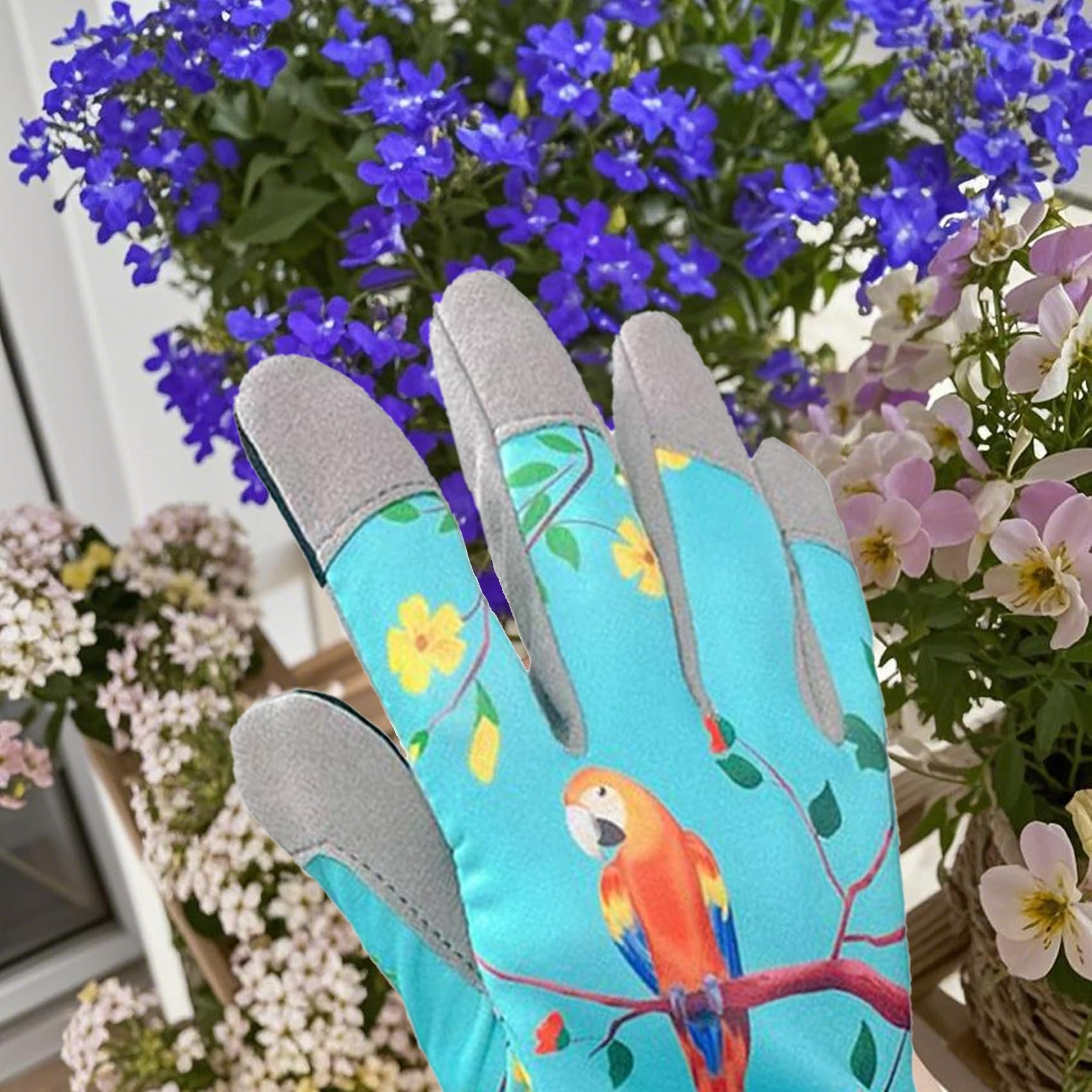 HAFRILY Ladies Gardening Gloves Small Thornproof Microfiber Garden Work Gloves Women Gloves with Touchscreen Finger for Yard Garden Cleaning Camping Landscaping Safe Work Gloves Lake Blue M Size - Image 4