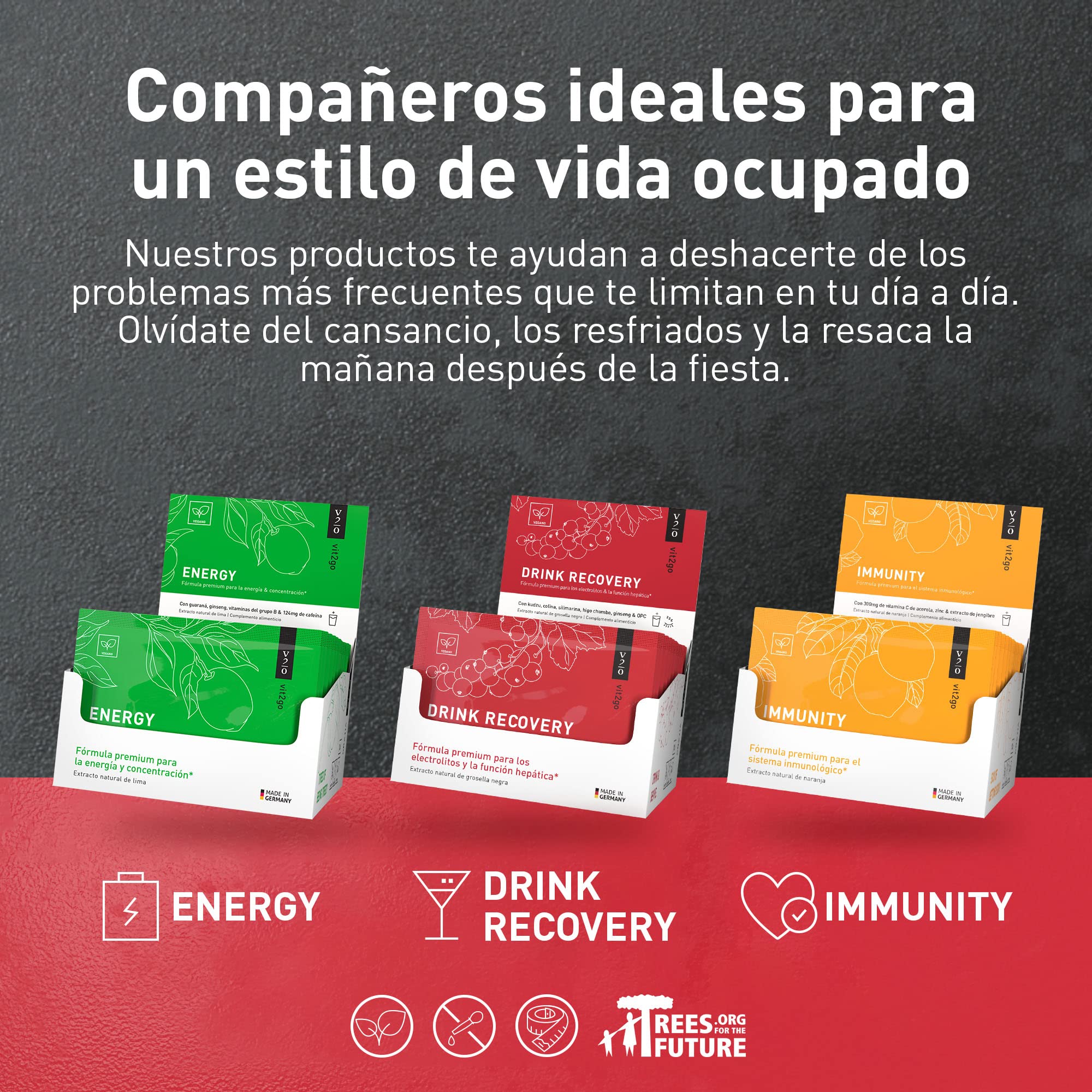 DRINK RECOVERY | Anti resaca | Electrolitos + 7 Vitaminas B + Cardo Mariano | Suplemento en Polvo Sabor Frutos del bosque | 100% Vegano | 30 Sobres