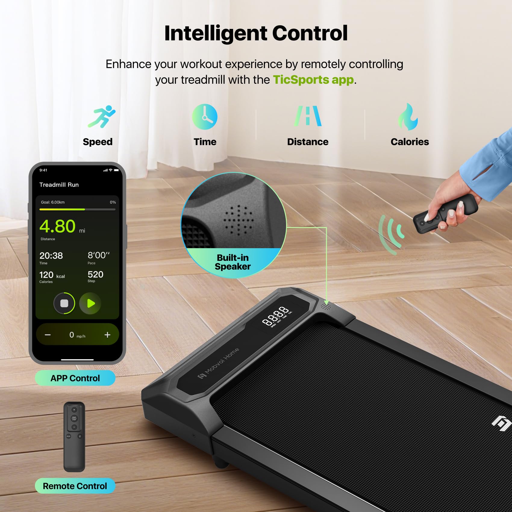 Mobvoi Walking Pad Tapis Roulant Intelligenza AI sotto la scrivania Portatile 2 in 1 per casa e ufficio Camminata Jogging Macchina da corsa, APP TicSports, telecomando Facile da riporre 6 km/h 120 kg