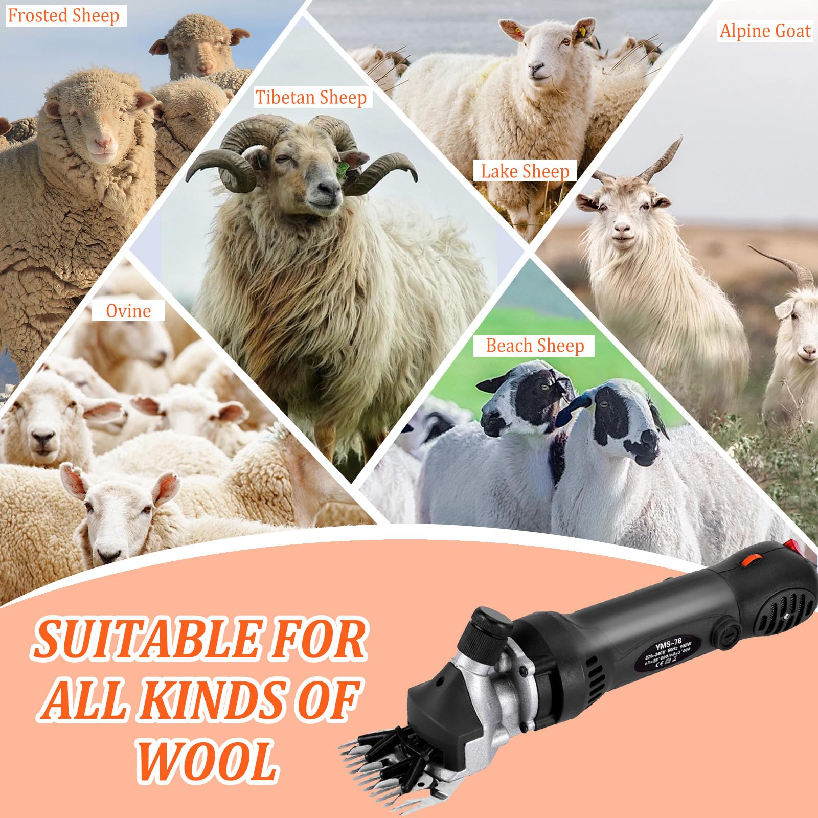 Tijeras Eléctricas para Ovejas 900W, 6-Velocidades Tijeras Profesionales para Ovejas, Cortadora de Pelo de Ganado de Granja,Ovejas, Lana, Cabras Corte de Pelo de Ganado de Granja