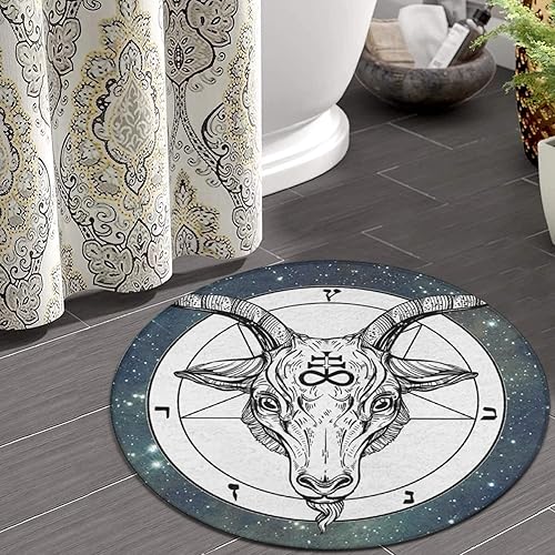 Miniatura 4 de Galaxy Baphomet - Alfombra redonda con diseño de cabeza de cabra satánica para dormitorio, sala de estar, hogar, cocina, tapete de espuma