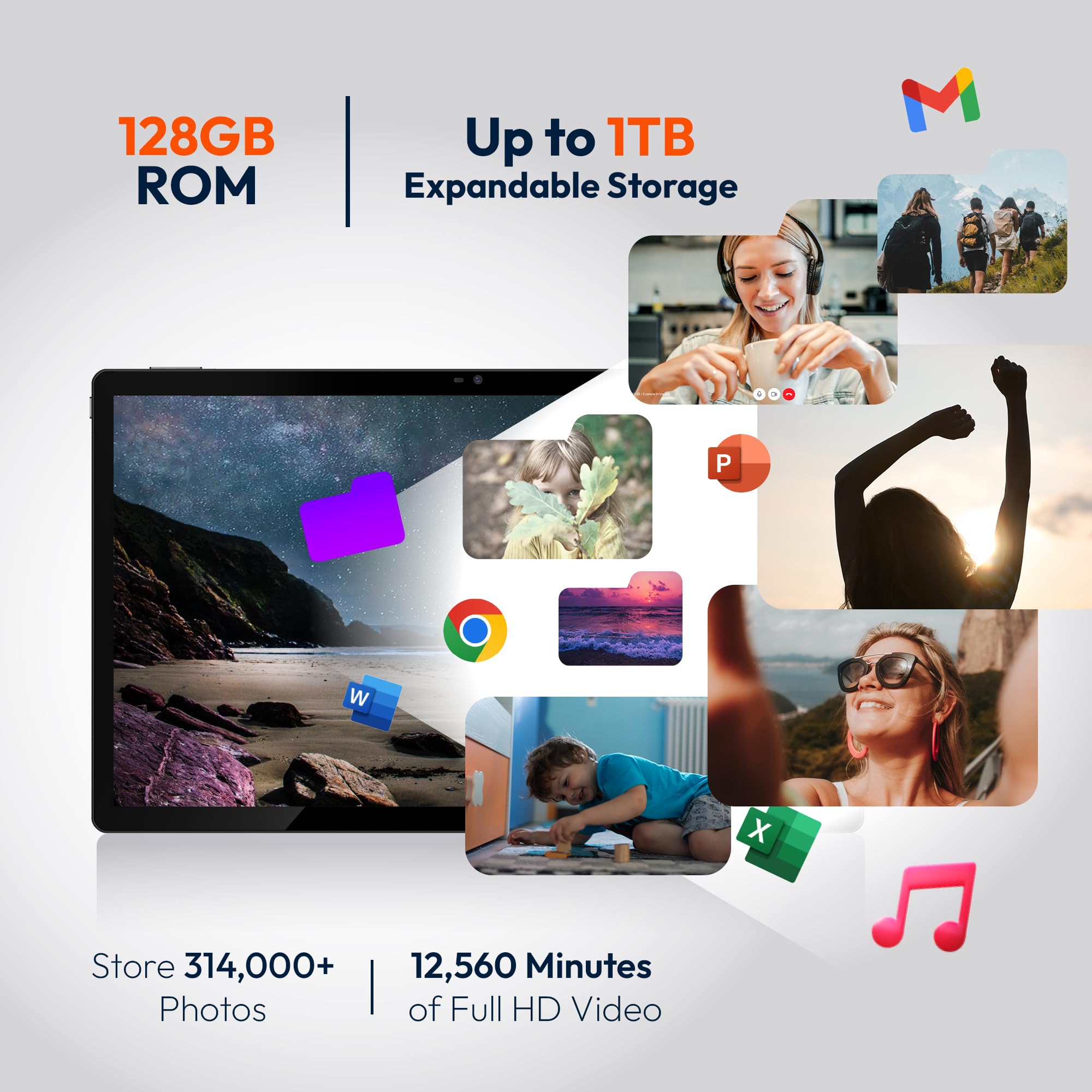 15.6 Pouces Tablette, Mes-B3 Grande Tablette Tactile avec écran IPS, Helio G99 Octa-Core, 6 Go RAM 128Go ROM(1TB TF), Android 14, 12000 mAh, BT 5.0, WiFi, Caméra de 32 MP