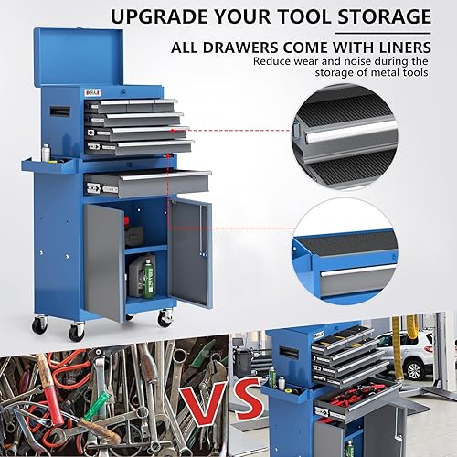 Miniatura 4 de AIRAJ Caja de herramientas con 7 cajones  Caja de herramientas rodante de 40 pulgadas de alto con ruedas  Caja de herramientas de metal superior