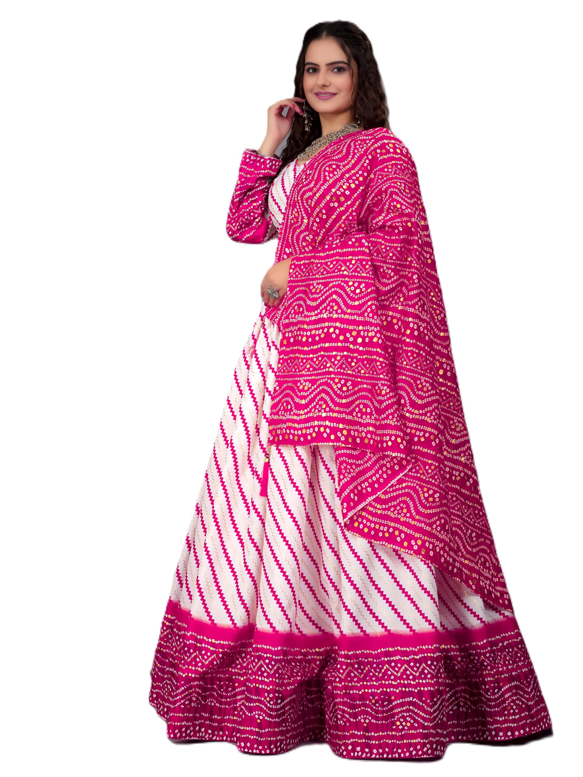 Women's Jaipuri Bandhani & Leheriya Print Semi-Stitched Lehenga Choli Set With Dupatta (DK_Diya-Parent)-image-31
