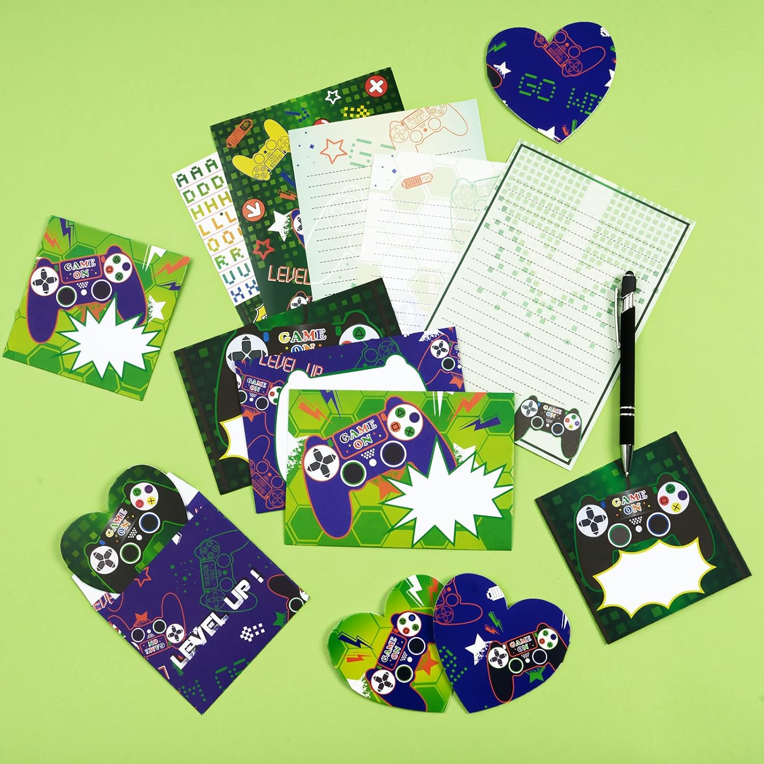 Video Game Stationery Set 69 PCS Stationery Paper with Line Letter Paper for Kids