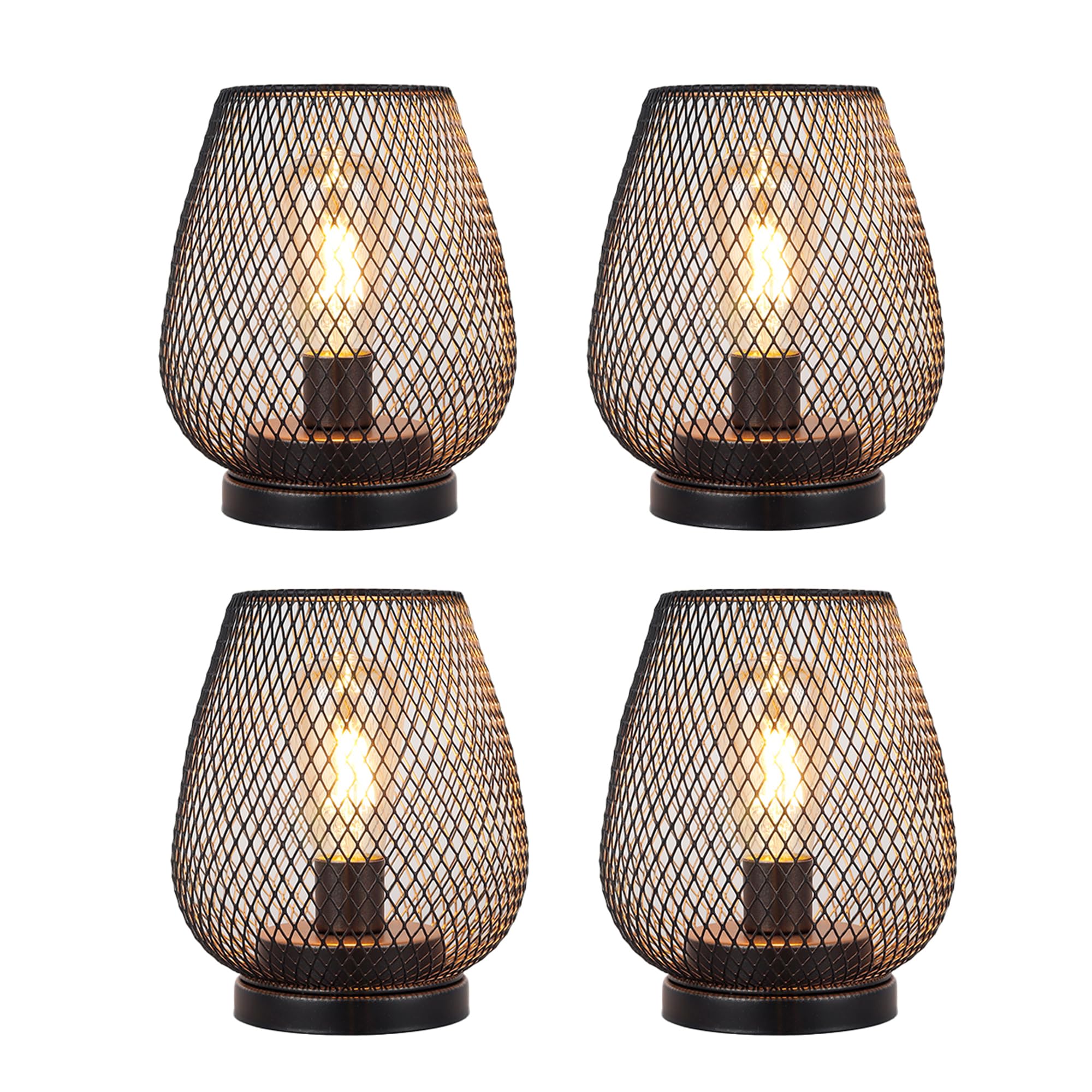 JHY DESIGN Set of 4 Metal Cage LED Lantern Battery Powered Cordless Accent Light with LED Great for Weddings Parties Patio Events for Indoors Outdoors