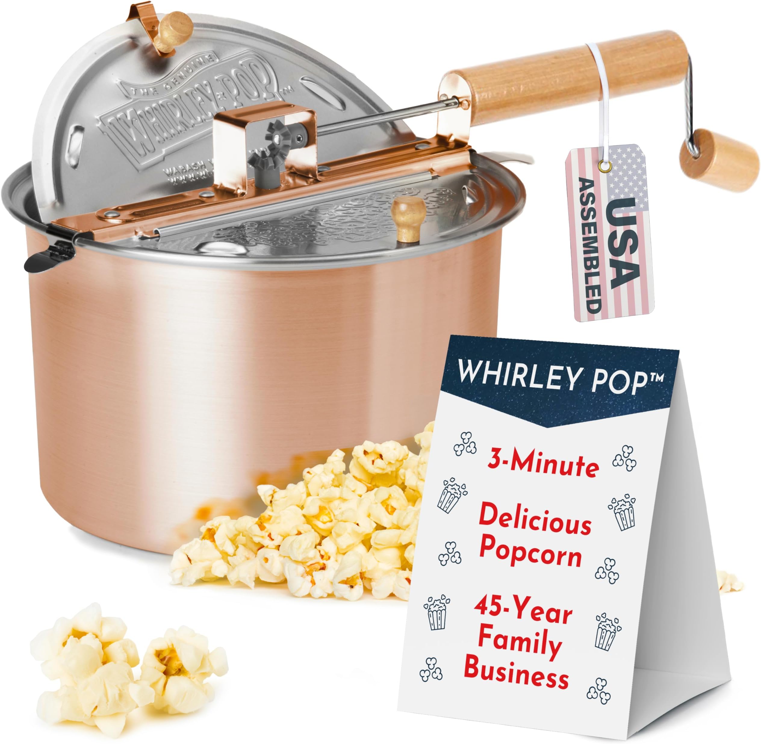 Wabash Valley Farms Original Whirley Pop Popcorn Maker - 6 Quart Popper, Stainless Steel With Metal Gears, Stove Top Maker, Gourmet Pot (Copper)