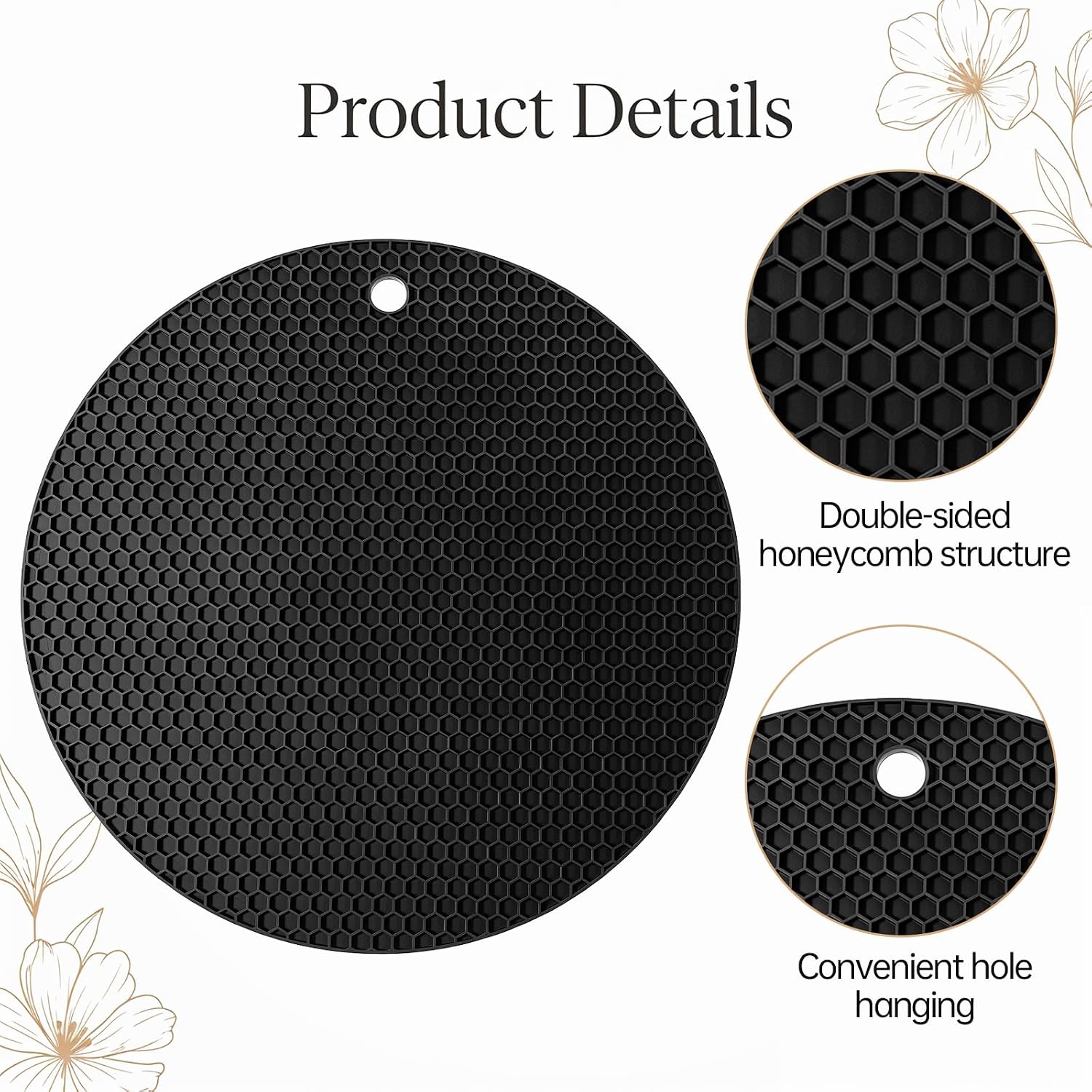 Silicone Microwave Mat, 9.25" Round Heat Resistant Silicone Trivet Mat, Double-Sided Honeycomb Structure, Non-Slip Microwave Splatter Cover Multifunctional Place Mats, Hot Pad, Hot Pot Holder