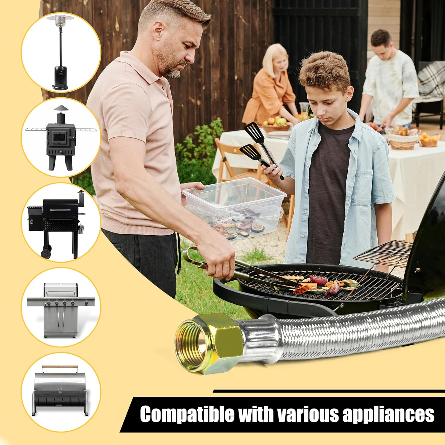8 Feet Stainless Steel Braided Propane Hose with Regulator – LP Hose with Regulator for Propane Tank, QCC1 Connector, 3/8" Female Flare Nut – Braided Hose for Grill, Heater, Fire Pit