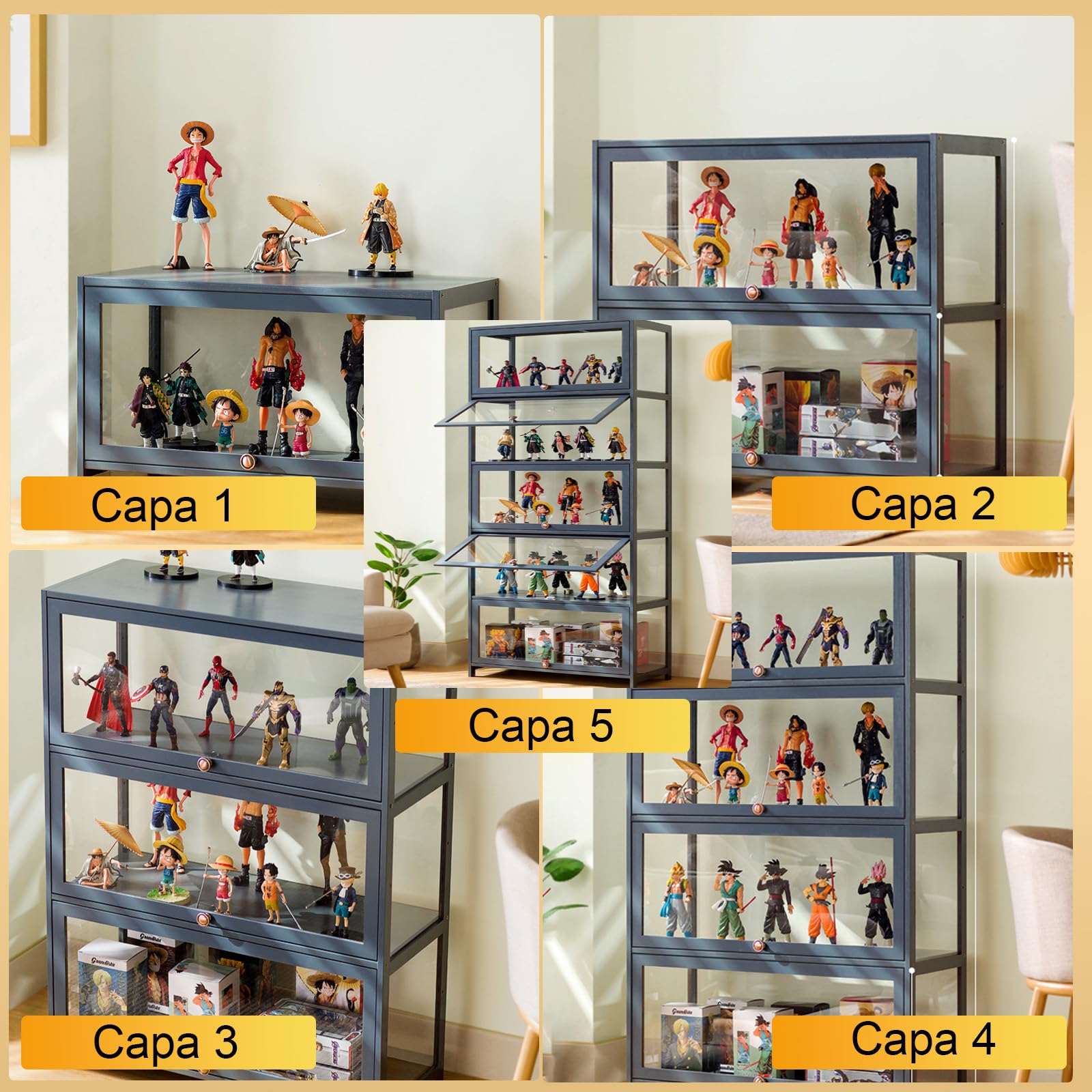 80x33x106cm Vitrina De Coleccionista, 4 Capa Vitrinas De Cristal, Vitrina Expositora para Colecciones Fácil De Limpiar para Figuras Coleccionables, Negro/Transparente por Tres Lados