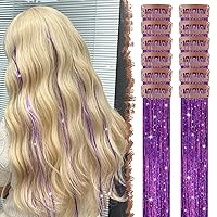 Vista 22 de FESHFEN Extensiones de Cabello con Clip de Colores - 10 PIEZAS Mechón de Cabello con Reflejos Azul Oscuro Extensiones Sintéticas Lisas con Clip