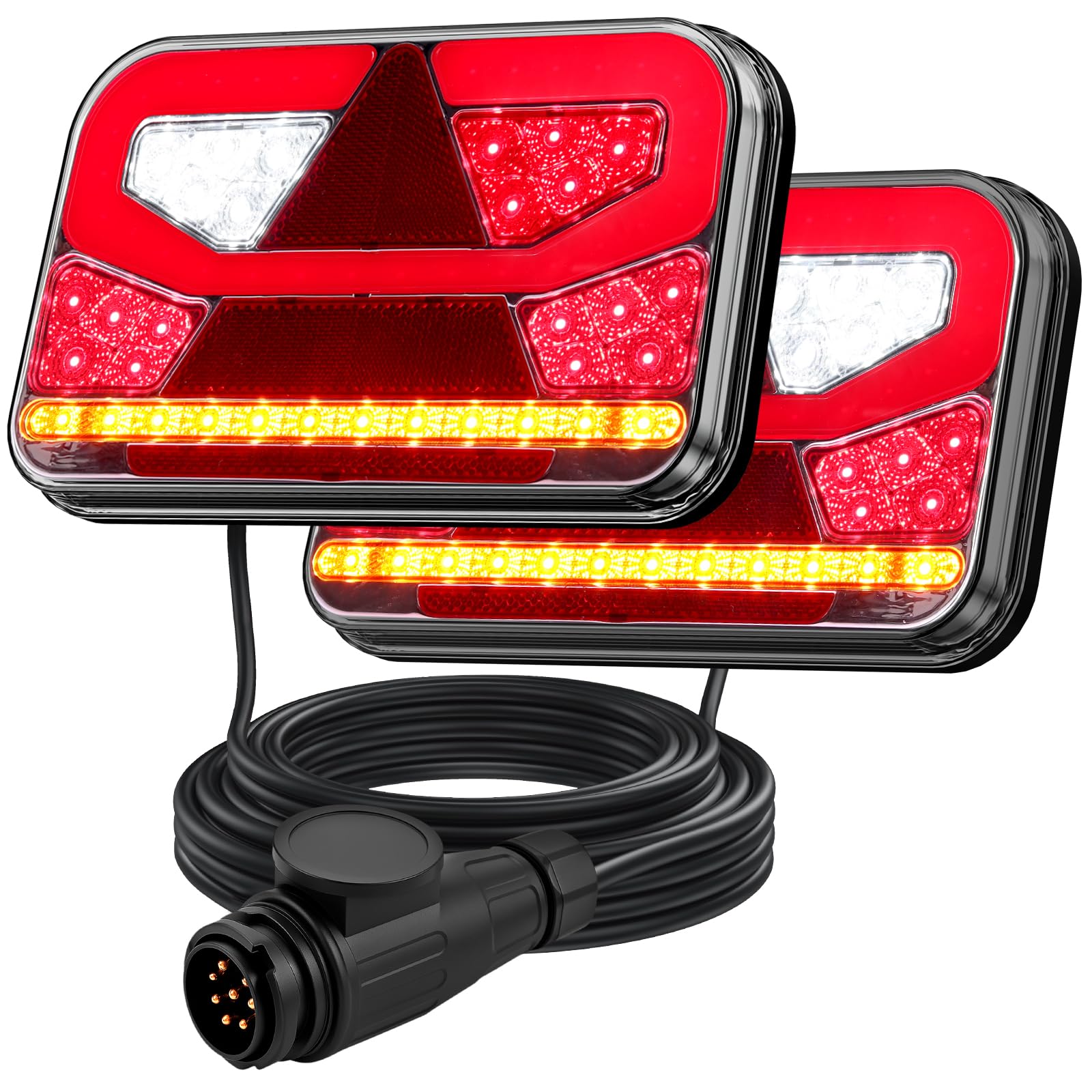Justech Anhänger Rückleuchten 12V Universal Rückleuchten Set Anhänger Komplett Rücklicht 13 Polig Stecker Anhängerbeleuchtung mit 5m Kabel Rückfahrlicht mit E9 für Wohnwagen KFZ PKW | 13 Polig Anhängerbeleuchtung mit 5m Kabel Rückfahrlicht mit E9 für Wohn