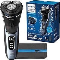 Philips Norelco Shaver 3600 Wet & Dry Rotary Shaver, 5D Flex Heads, 27 Self-Sharpening Blades, Sensitive Skin, Travel Pouch S3243/91