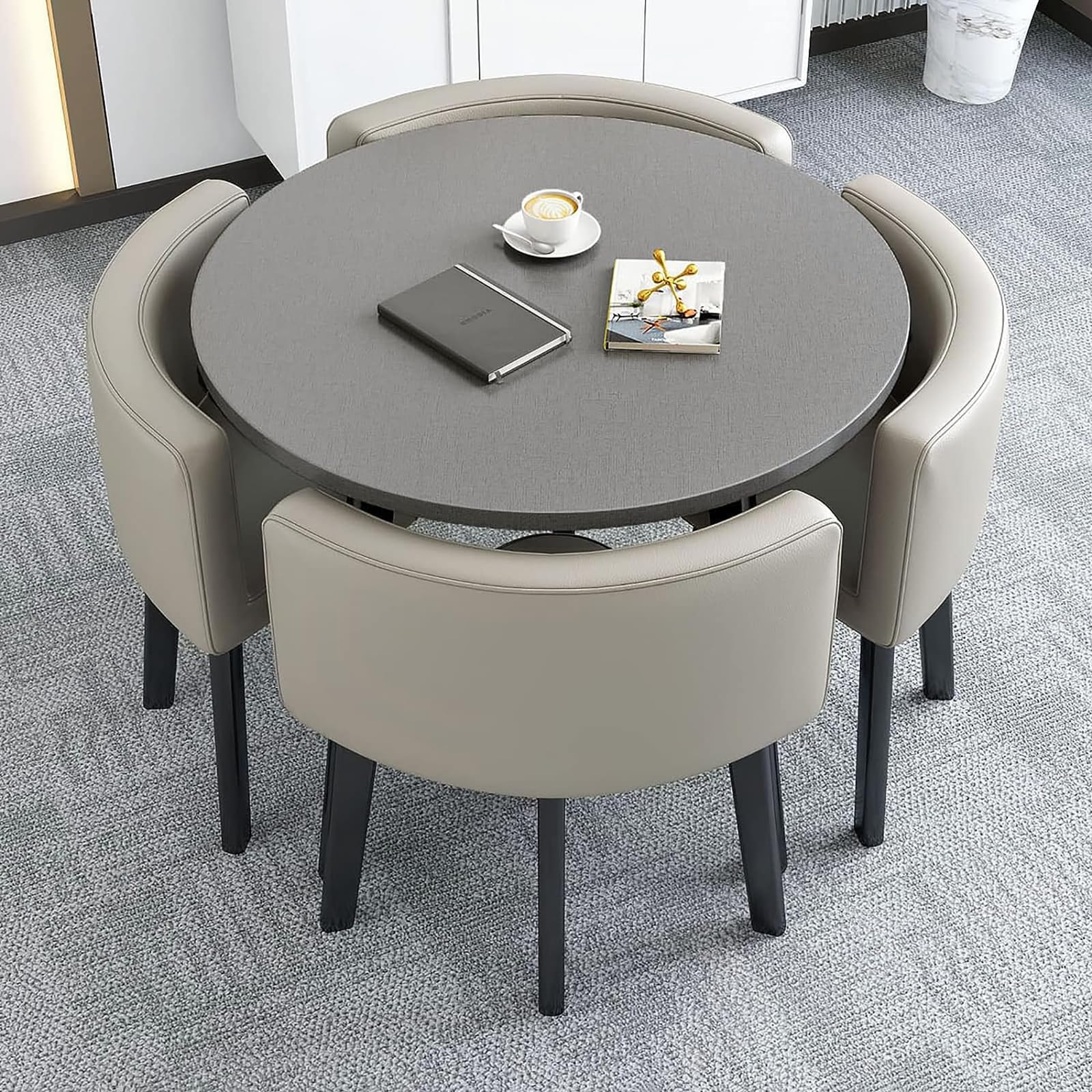 ASerZenith Modern Round Dining Table Set With Chairs Space Saving Design Ideal For Dining Room Living Room Reception Room Conference Table Lounge Stylish And Functional Furniture For Any Space,66