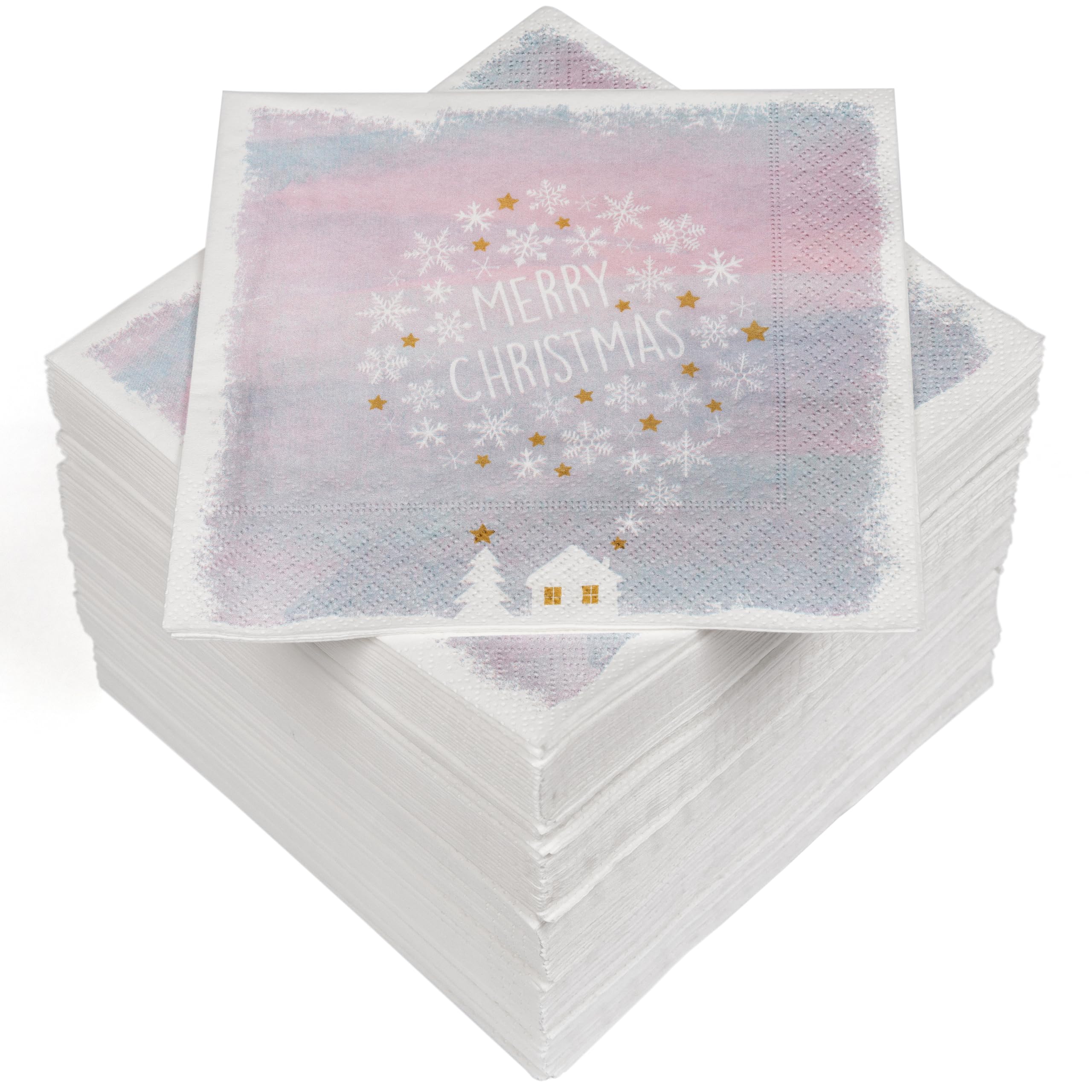 HEKU 100 Napkins, 3-ply, 33 x 33 cm, Merry Christmas Lettering in Pastel, Absorbent and Practical Packaging, Wide Selection, Ideal for Special Occasions