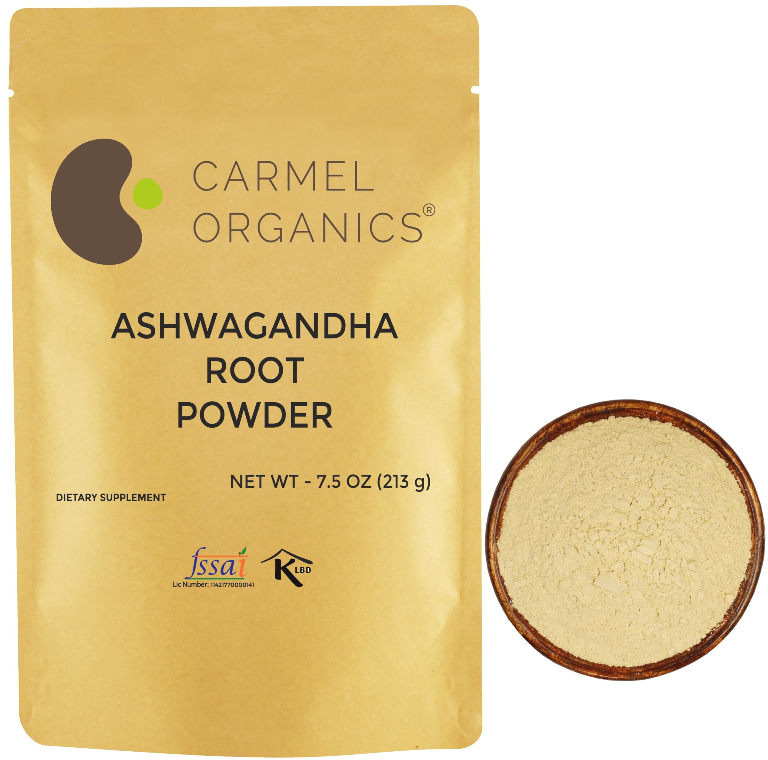 CARMEL ORGANICS Ashwagandha Root Powder 7.5 Ounce, Non GMO & Gluten Free, Natural, Withania Somnifera, No Added Preservatives, Directly Sourced from Indian FarmersUSDA Organic