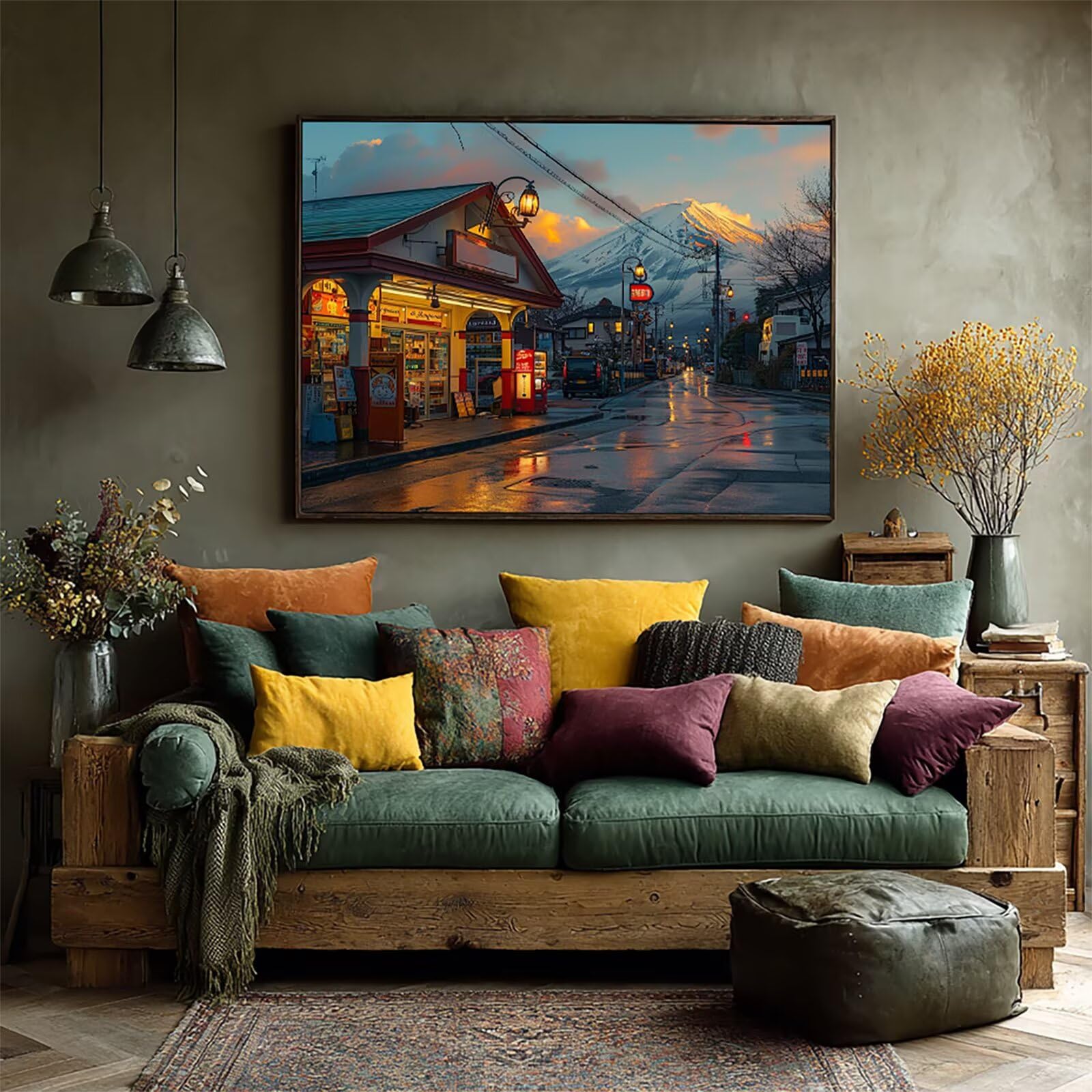 Mount Fuji Diamond Painting, Widok Ulicy DIY Diamentowe Malarstwo Dorosłych, 5D Rzemiosło Dorosłych, Zestawy do rysowania diamentów, DIY Ścieg krzyżykowy Zestaw diamentów, Lato Prezent 120x90cm Q-6071