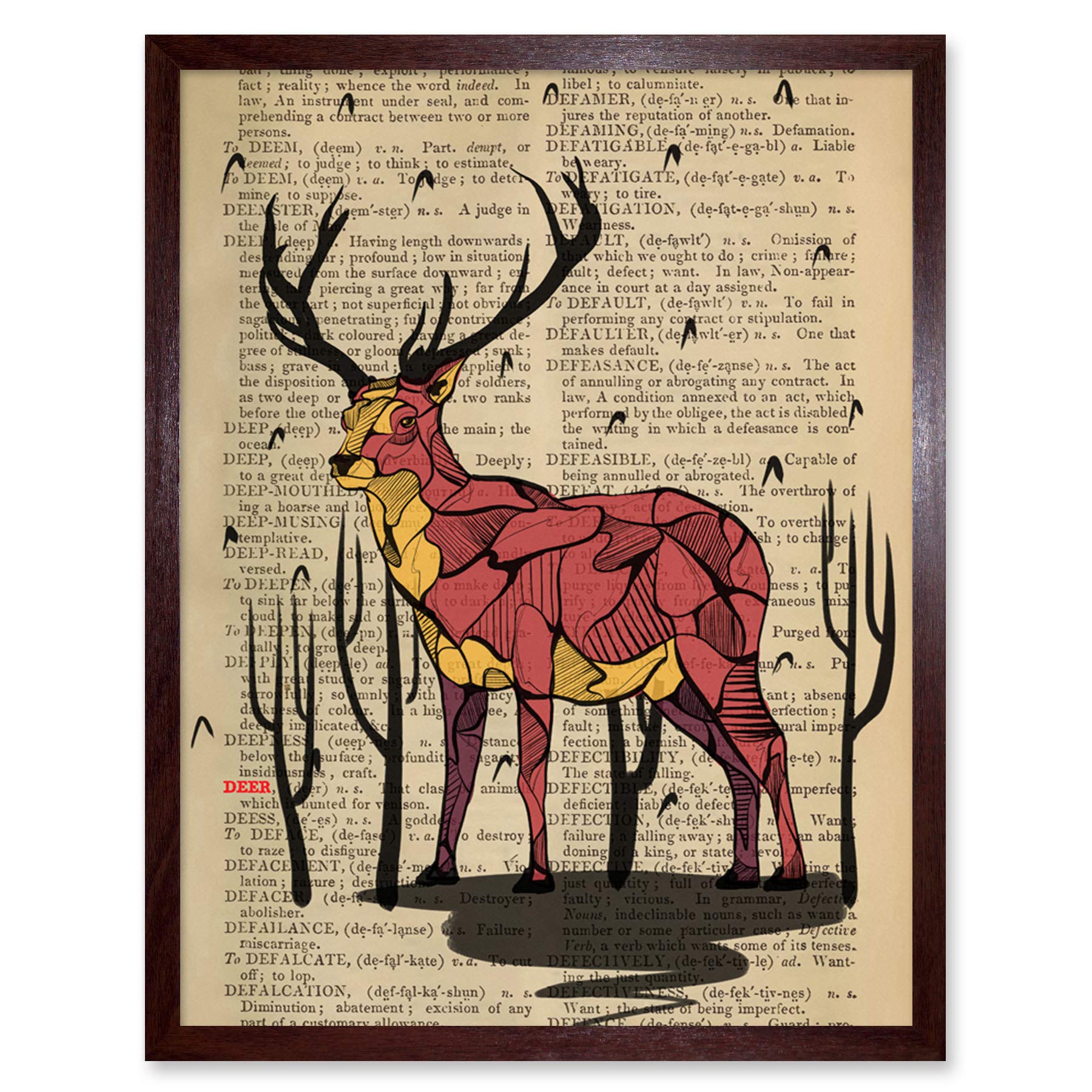 Wee Blue Coo Upcycle Dictionary Stag Deer Art Print Framed Poster Wall Decor 12x16 inch