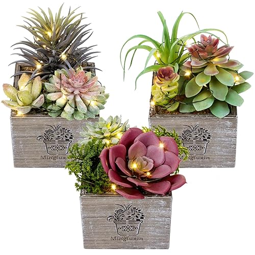Mingfuxin Small Fake Plants, 3 Packs Mini Succulent Plants Artificial