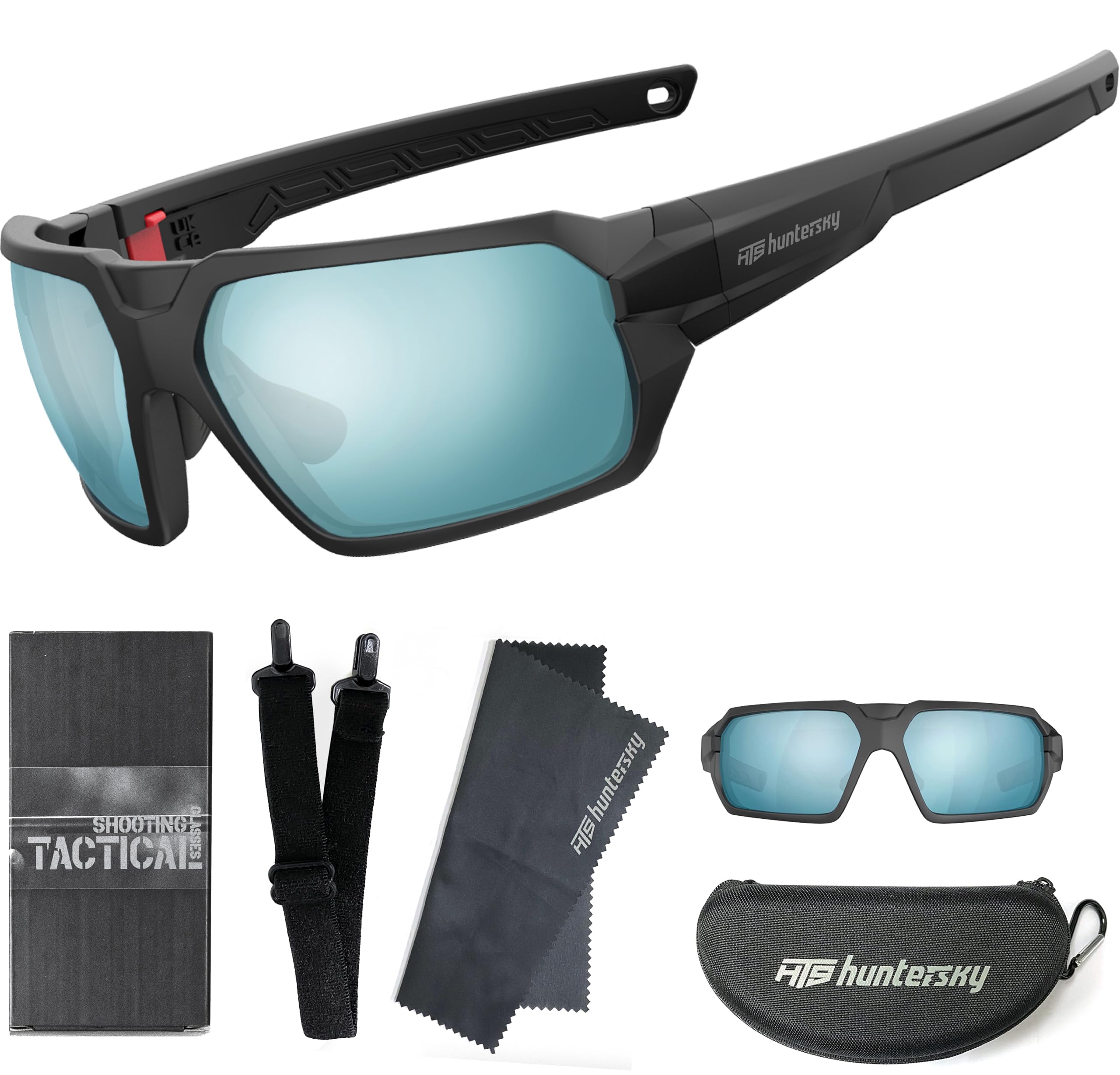 HTS HUNTERSKY Q37 Occhiali da sole polarizzati di grado militare, protezione contro gli impatti balistici, per moto, MTB, corsa, guida, pesca all'aperto