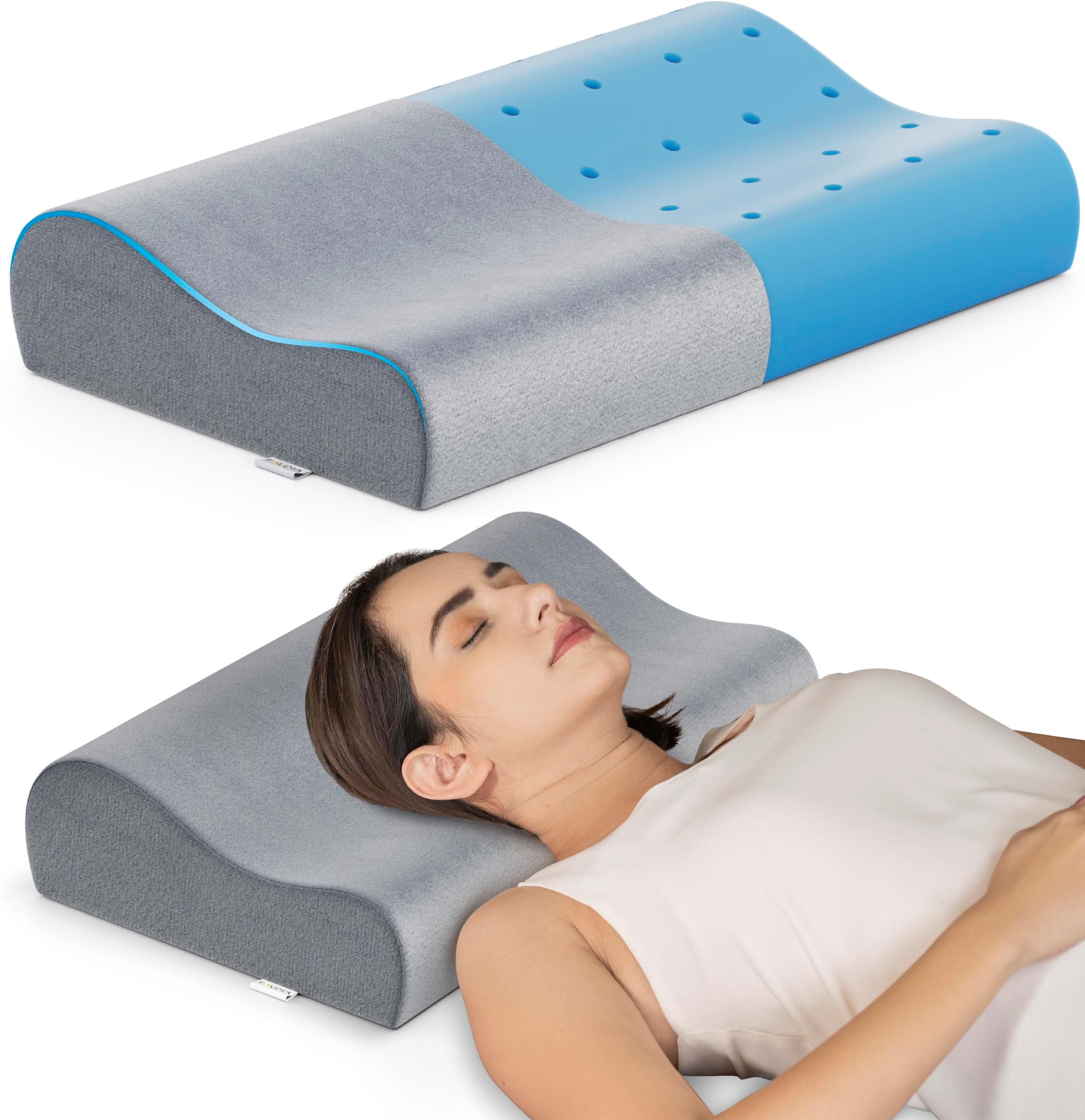 Cervical Pillow | 2 Years Warranty | Cool Gel Memory Foam Orthopedic Neck Support Pillow for Sleeping, Neck & Shoulder Pain (Queen - 21 x 13 x 4 Inch, Grey Velvet Cover, Pack of 1)