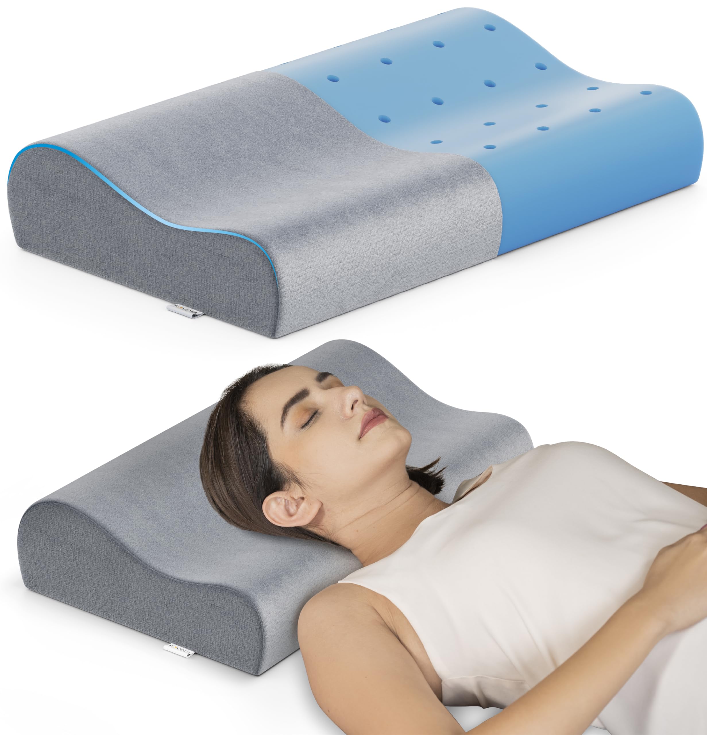 Cervical Pillow | 2 Years Warranty | Cool Gel Memory Foam Orthopedic Neck Support Pillow for Sleeping, Neck & Shoulder Pain (Queen - 21 x 13 x 4 Inch, Grey Velvet Cover, Pack of 1)