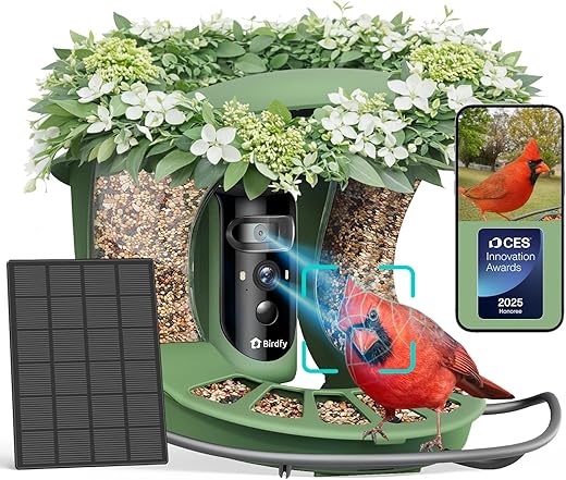 Birdfy 2 Smart Bird Feeder with Camera, Dual-Lens (2K+1080P) Camera for Live Streaming & Close-Up Photos, AI Identifies Bird Species, Solar-Powered Backyard Birdwatching Gift