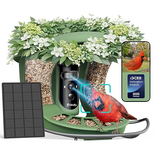 Birdfy 2 Smart Bird Feeder with Camera, Dual-Lens (2K+1080P) Camera for Live Streaming & Close-Up Photos, AI Identifies Bird Species, Solar-Powered Backyard Birdwatching Gift