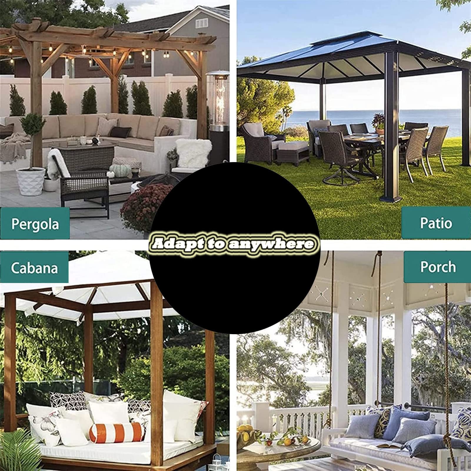 Outdoor Pergola Terrasse Veranda Pavillon Carport Wasserdicht Weiß Plane Vorhänge mit Reißverschluss Transparente Seitenteile für Privatsphäre und Schutz 5 x 1 m Größe
