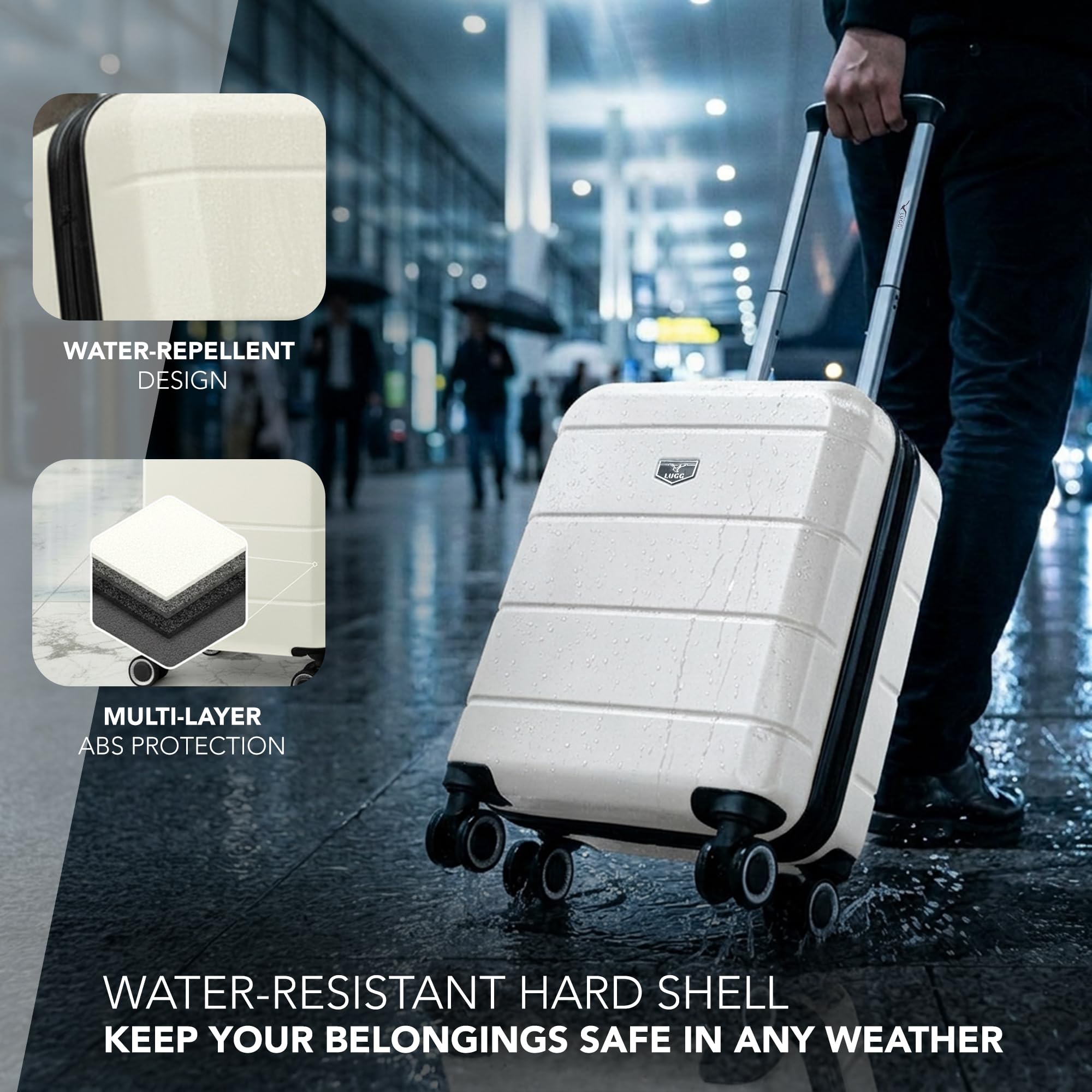 LUGG - Jetset 40cm Suitcase - 40x30x20cm- Ryanair Compatible - Underseat Size - Hard Shell ABS - Spinner & Removable Wheels - Lightweight Travel Luggage- Cream/Brown — view 22
