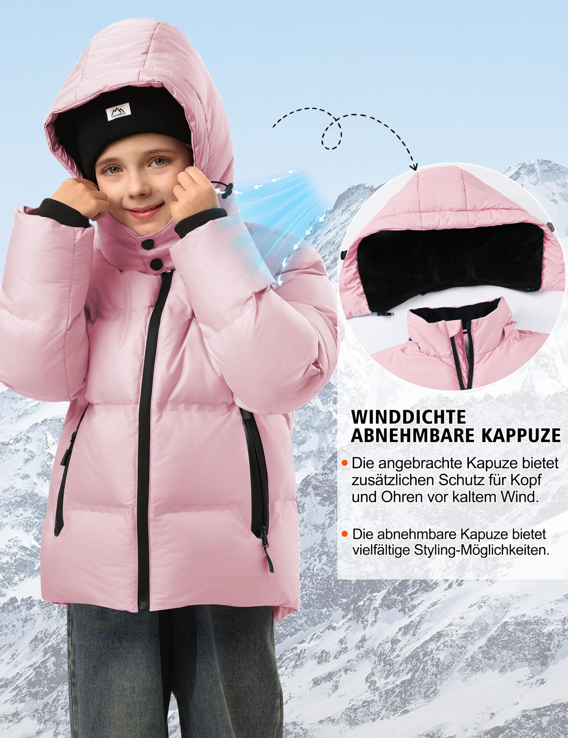 Zoofly Chaqueta de Invierno para Niños y Niñas Chaqueta de Nieve Abrigada con Capucha Desmontable