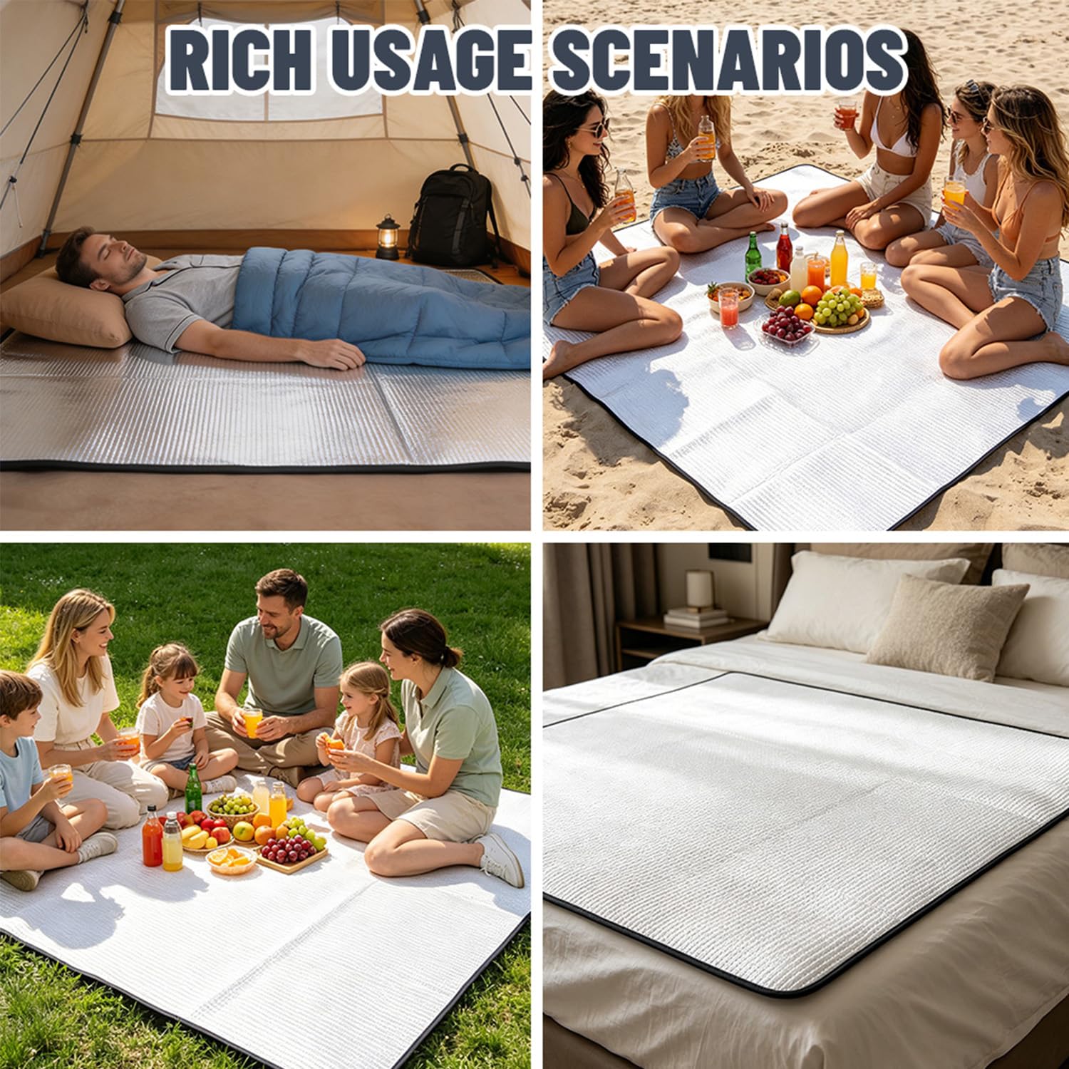 Alu Isomatte Schaummatten 200x200cm, Isolierdecke Faltbare Zeltmatte, Matte aus Aluminiumfolie Bodenmatte Wasserdicht & Isolierend für Zelt, Picknick, Strand & Yoga