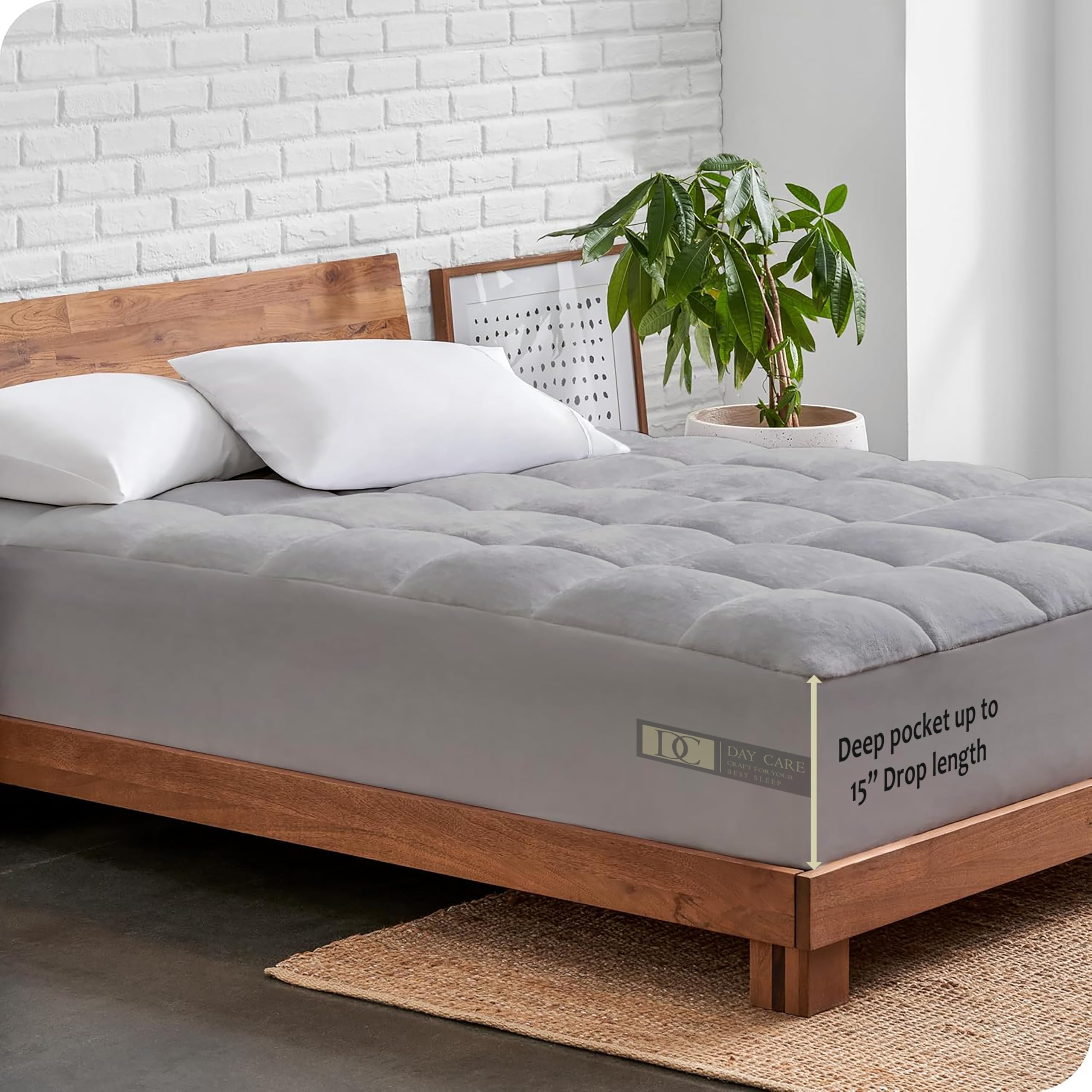Day Care Hotel Quality Mattress Topper Quilted Fluffy Premium Cotton Finished Mattress Pad 600-GSM Double Bed King Size 60 x 78 Inch Quilted Topper for Best Sleeping - (6x6.5 Feet_Silver Grey)-image-7