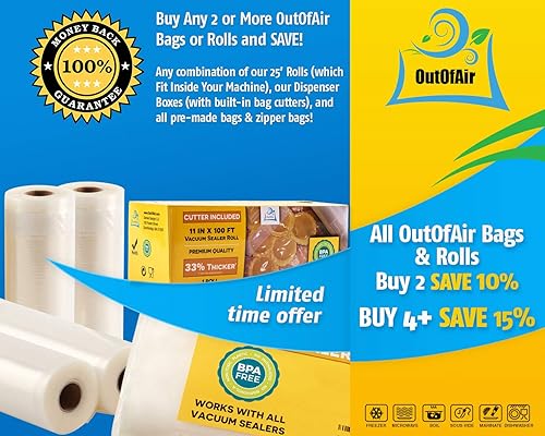 Miniatura 4 de Rollos de 8 pulgadas x 25 pies (se adaptan al interior de la máquina)  Paquete de 8 rollos a granel (200 pies en total) OutOfAir que funcionan con