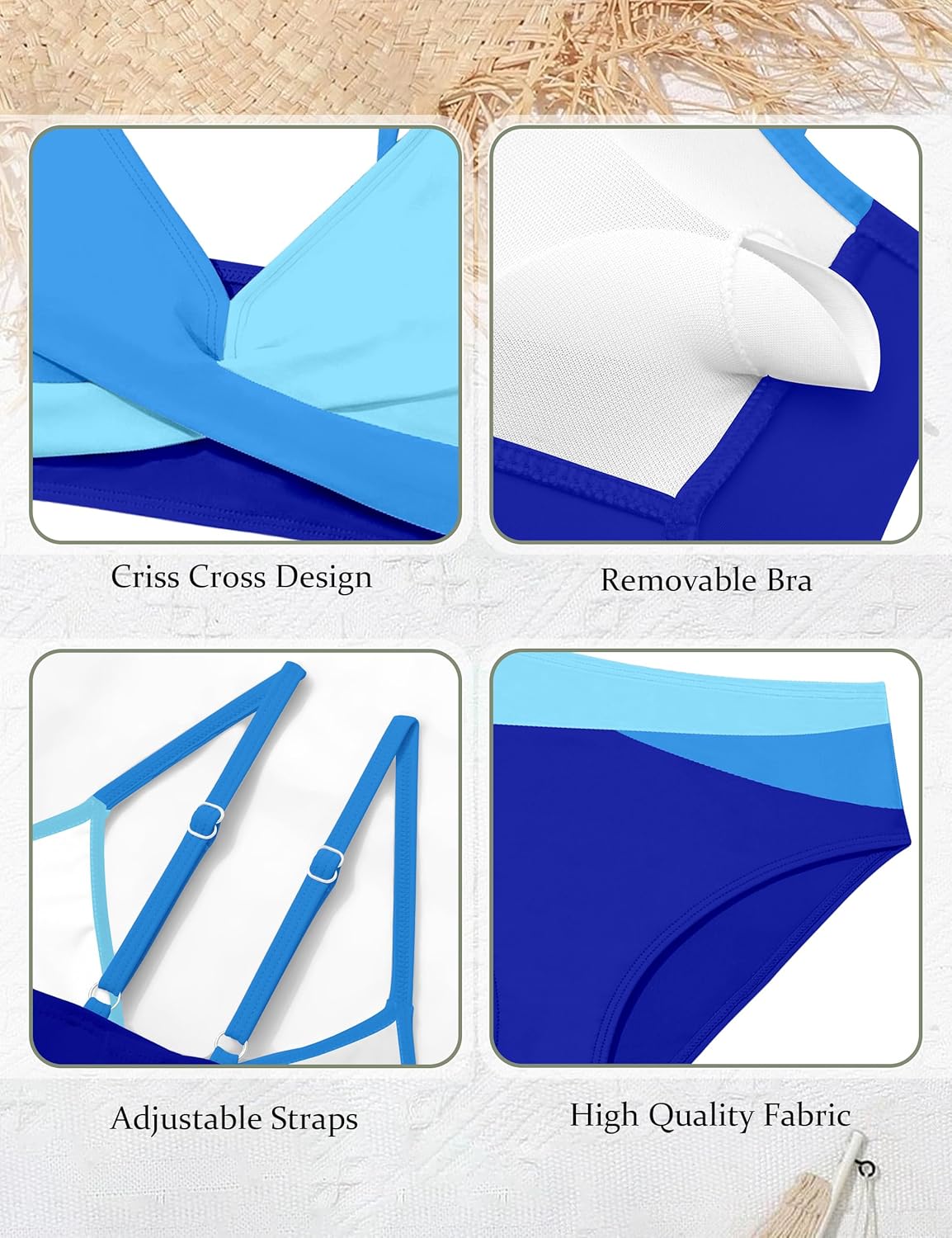 WIQI Girls Swimsuit Bikini Set 2 Piece Bathing Suits Color Block Criss Cross Swimwear Size 9-16 - Image 6