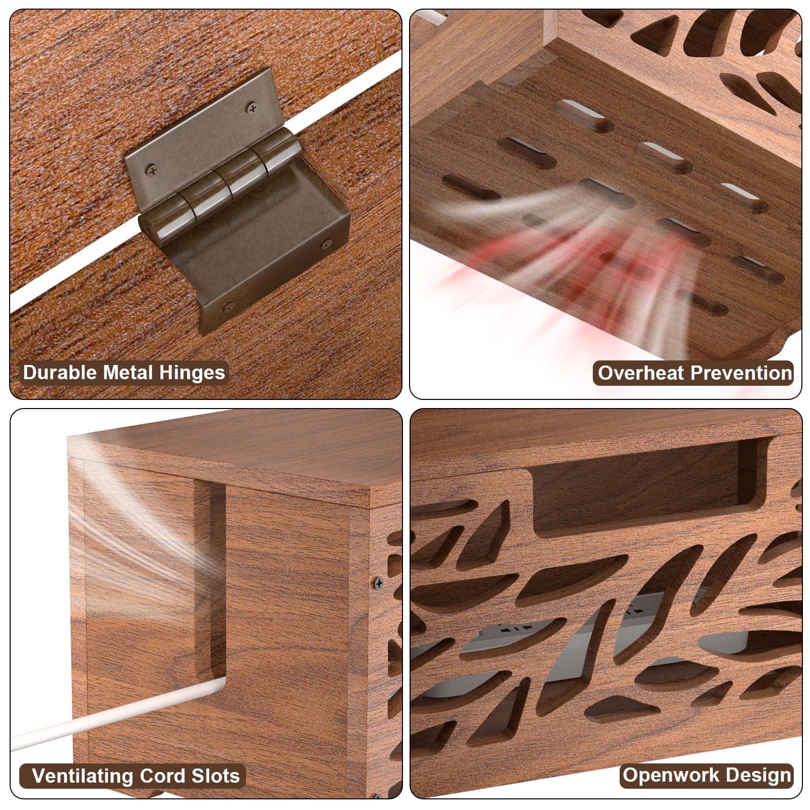 Kabelmanagementbox aus Holz, große Kabelversteck und Kabel-Organizer für Steckdosenleisten, elektrische Kabel, Schreibtisch- und Bodenkabel, geeignet für Zuhause und Büro