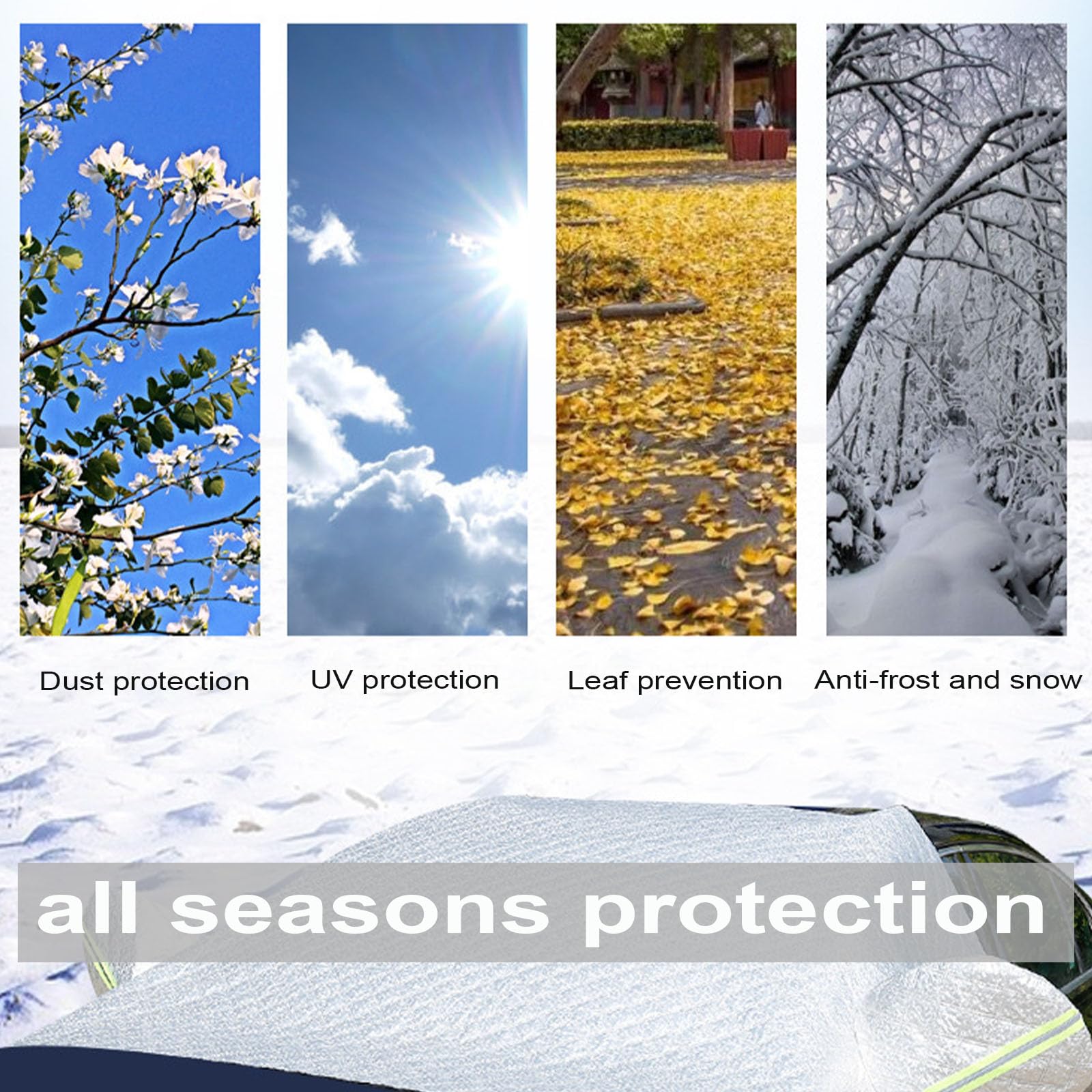 Cubierta De Parabrisas De Helada De Coche para Invierno, Cubierta De Pantalla De Medio Coche Protector De Nieve De Hielo Anti Granizo con Ganchos Y Rayas Reflectantes