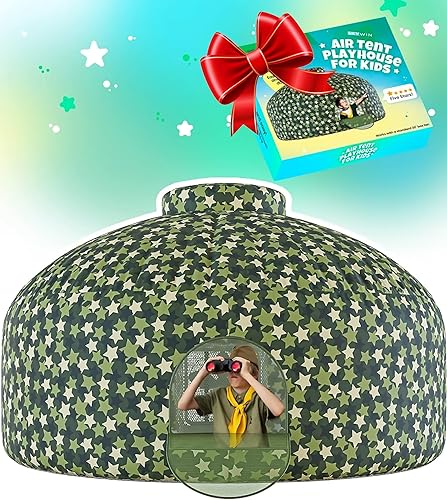 Skywin Tienda de campaña de aire con estrellas de camuflaje grandes con puerta para niños, fuerte inflable para niños que se instala y almacena en Skywin Tienda de campaña de aire con estrellas de camuflaje grandes con puerta para niños, fuerte inflable para niños que se instala y almacena en