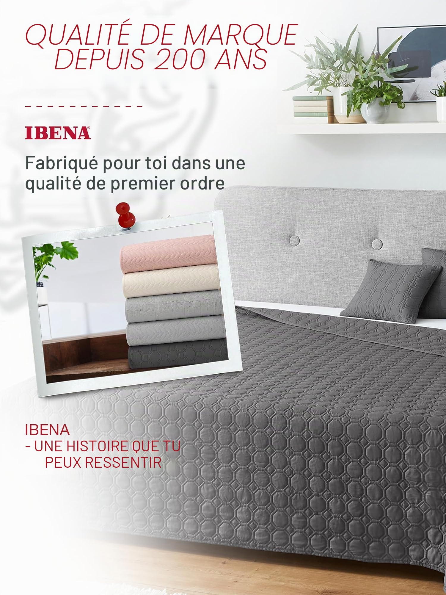 IBENA Nancy Plaid Jete de lit 140x210 cm - Motif Moderne, Lavable en Machine, Couvre lit uni Anthracite, Motif torsadé