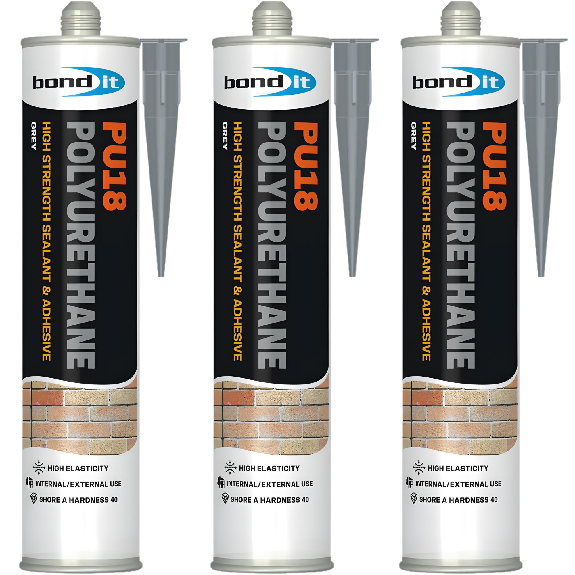 Bond It PU18 Polyurethane Adhesive & Sealant Grey Pack of 3 (310ml Each) – High Strength PU Adhesive for Construction, Automotive & Marine, Interior & Exterior Use