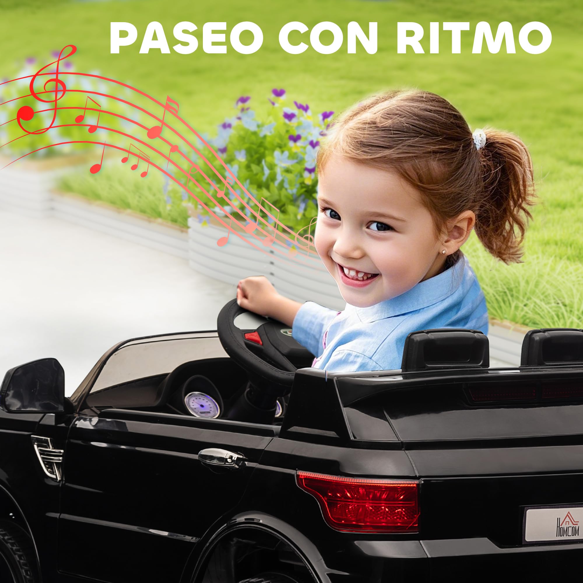 HOMCOM Coche Eléctrico SUV para Niños de 3-6 Años Coche de Batería 12V con 2 Motores Mando a Distancia Faros Bocina Música USB y Apertura de Puerta 3-5 km/h 110x68x52 cm Negro