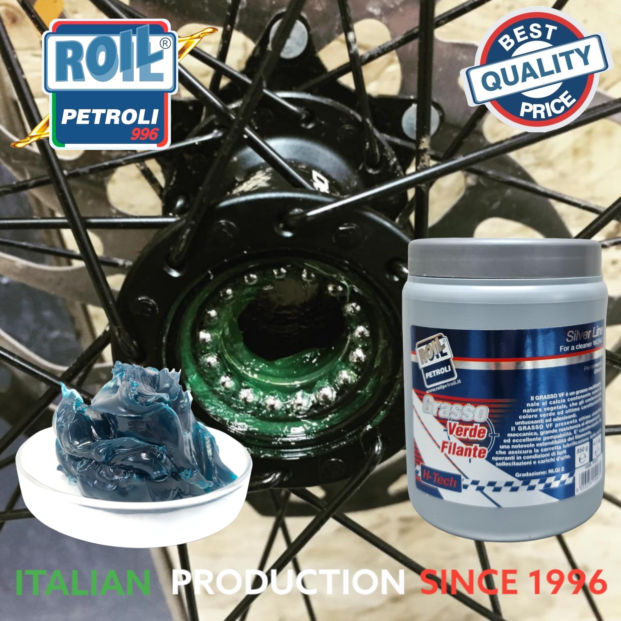 4,5 kg. di ►Roil GRASSO UNIVERSALE VERDE FILANTE◄ Grasso Multiuso per USI Generali e Specifici - Milleusi per Bici, Auto, Moto, Nautica, Agricoltura e Industria