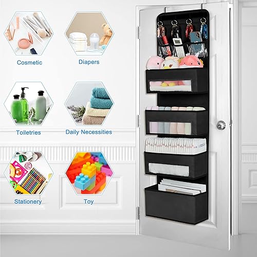 Miniatura 5 de Organizador para colgar sobre la puerta, organizador de puerta de guardería con 4 bolsillos de gran capacidad y ventanas transparentes,