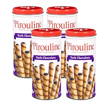 Pirouline Rolled Wafers Dark Chocolate Rolled Wafer Sticks, Creme Filled Wafers, Rolled Cookies for Coffee, Tea, Ice Cream, Snacks, Parties, Gifts, and More 3.5oz Tin 4pk