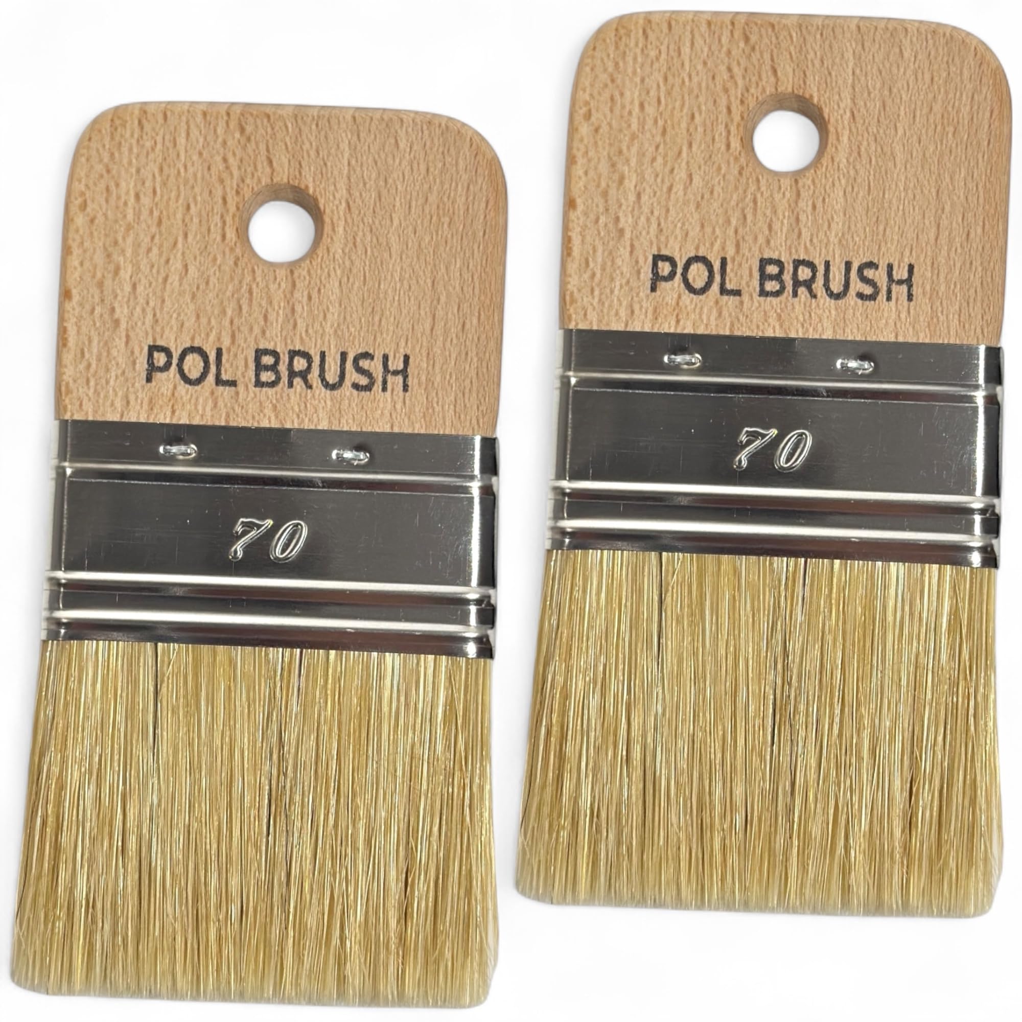 Lot de 2 pinceaux plats de 7,6 cm – Professionnel européen – Poils naturels – Pour acrylique, craie, huile, aquarelle, gouache, teinture, vernis, cire, etc. – Pour art, enfants, murs, détails, etc.