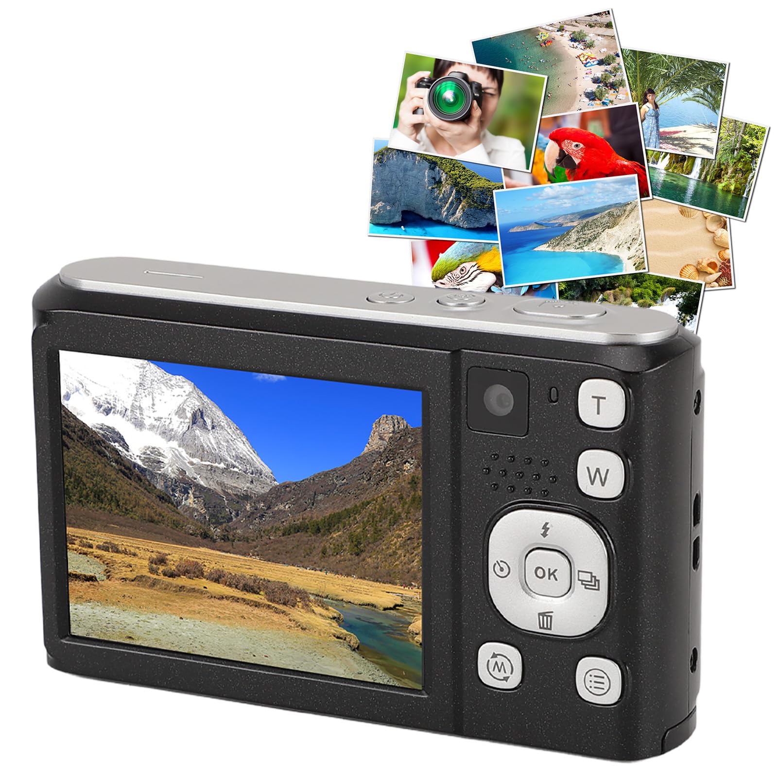 Mały Aparat Cyfrowy z 2,8-calowym Ekranem IPS, 48 MP 4K UHD z 16-krotnym Zoomem Cyfrowym, Przenośny Kompaktowy Podróżny Podwójny Aparat z Przodu z Tyłu do Podróży, Wbudowany