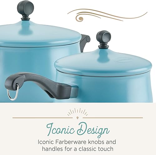 Miniatura 5 de Farberware Juego de 120 ollas y sartenes de acero inoxidable de edición limitada con herramientas de cocina Prestige, 10 piezas, color azul