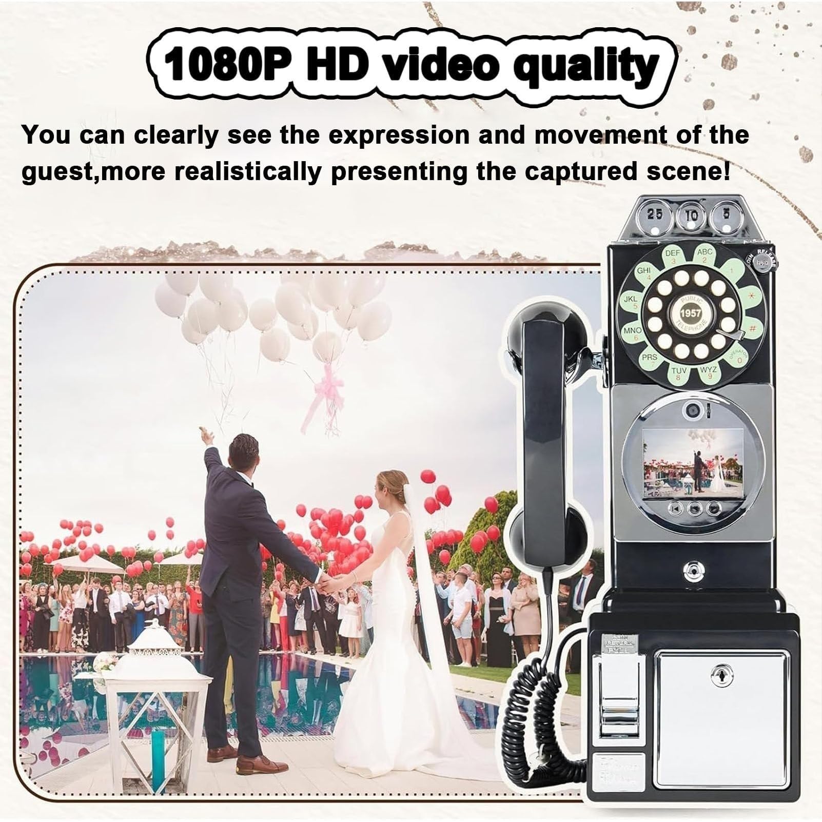 Libro degli ospiti digitale per matrimoni ed eventi, registrazione video HD 1080p, 32 GB, design retrò con telefono