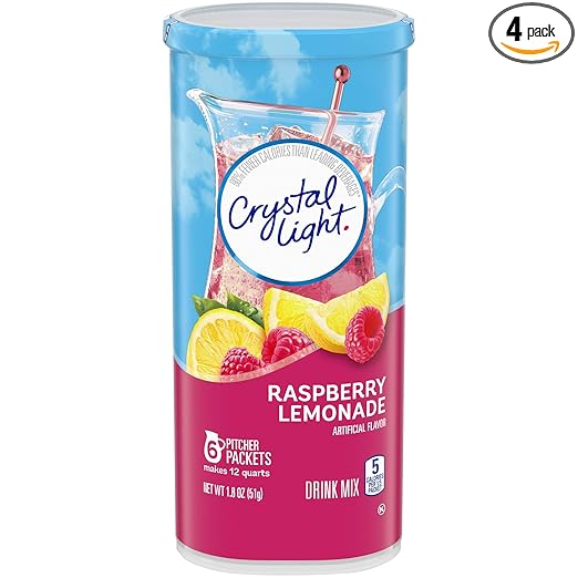 Crystal Light Raspberry Lemonade Drink Mix (16 Pitcher Packets, 4 Canisters of 4) (Packaging may vary)